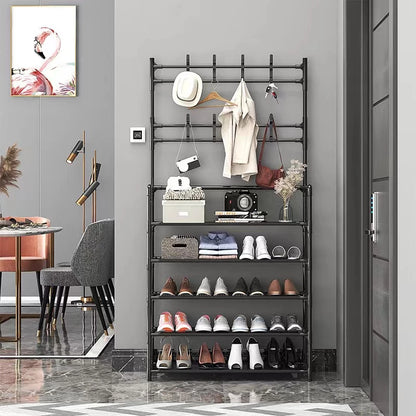 [PO] Multifunctional Shoe Rack Organizer Simple floor coat rack shoe rack integrated household shoe hat