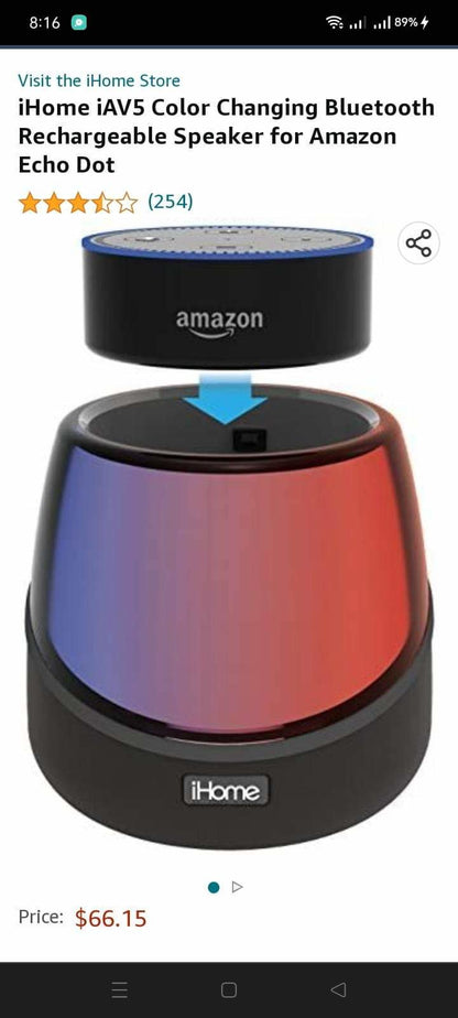 Amazon iHome iAV5 Color Changing Bluetooth Rechargeable Speaker 4 Echo Dot Alexa Accessories