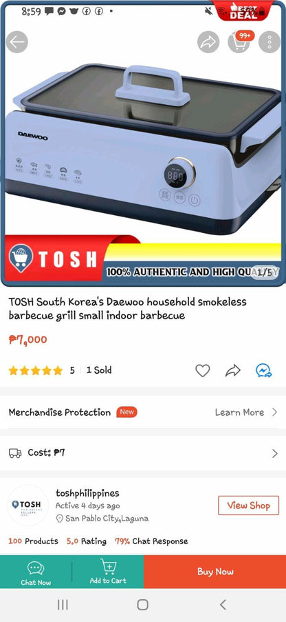 Korean Brand Daewoo Smokeless Electric Grill SG-2717C