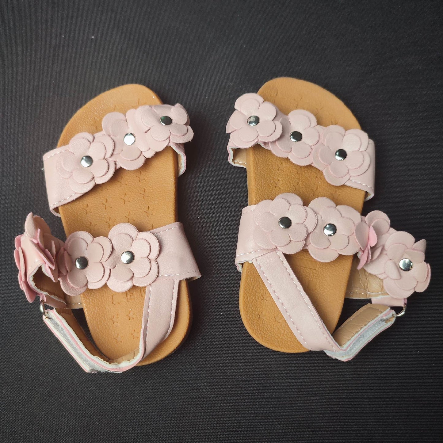 (NIQ3WK)2 Colors Kids Girls Sandals Velcro Back Lace Up Flower Shoes