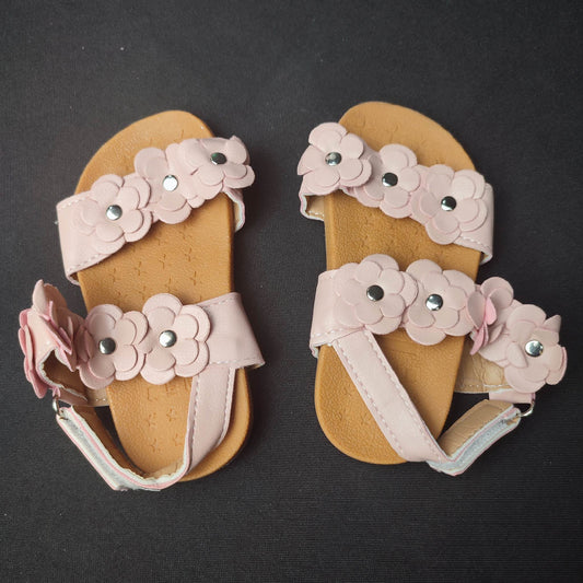 (NIQ3WK)2 Colors Kids Girls Sandals Velcro Back Lace Up Flower Shoes
