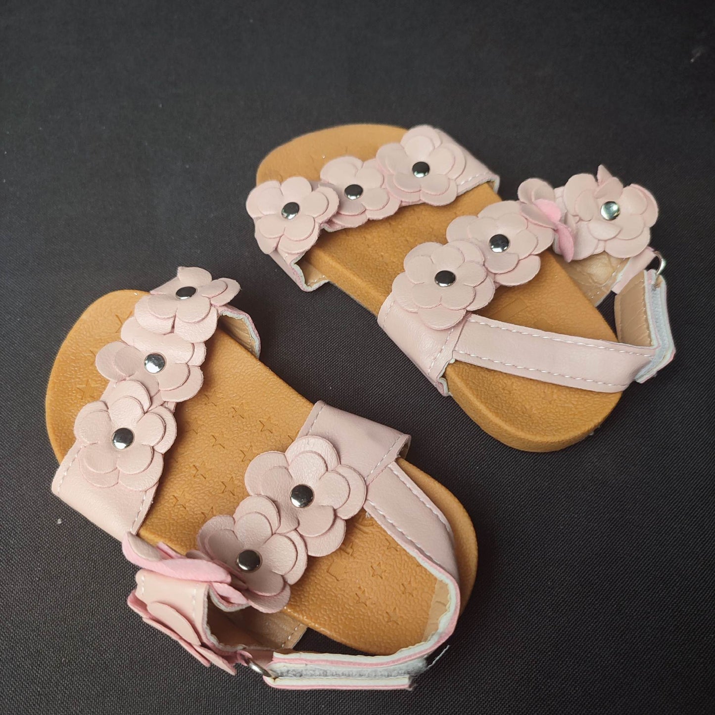 (NIQ3WK)2 Colors Kids Girls Sandals Velcro Back Lace Up Flower Shoes