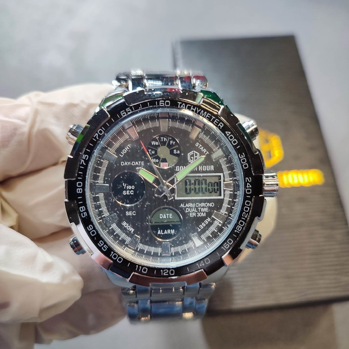 (KM4VIH)30M Men 's GOLDENHOUR 30m Waterproof Military Dual Time Watch