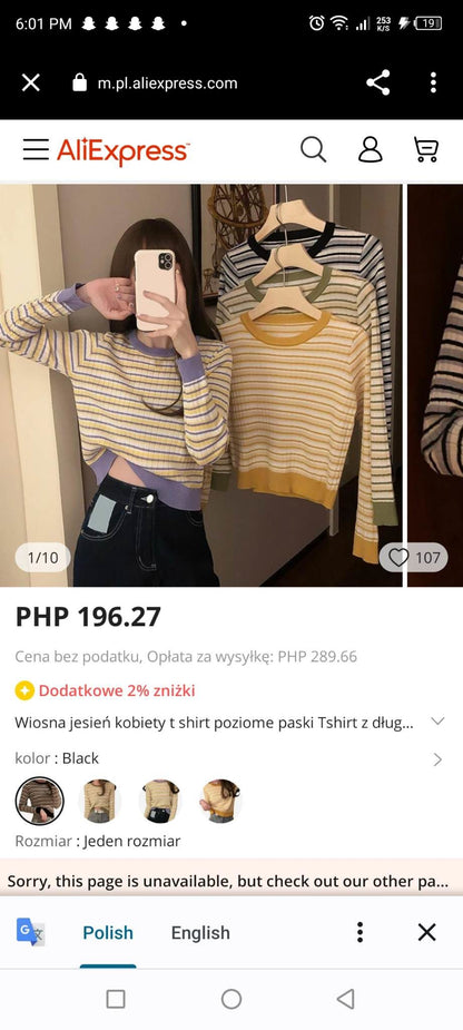 (P8UM8B)?Linki?Women Long Sleeve Striped tshirt Knit Tops ins