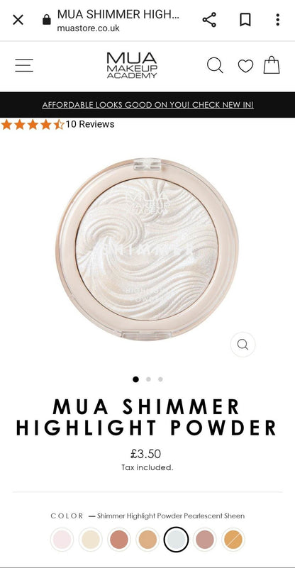 MUA Make Up Academy Shimmer Highlights Powder - International Mall Pull-out