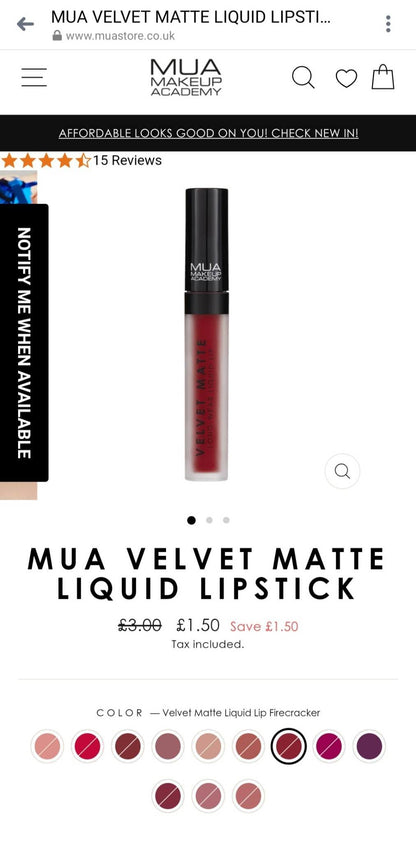 MUA Make Up Academy Velvet Matte Liquid Lip -International Mall Pull-out