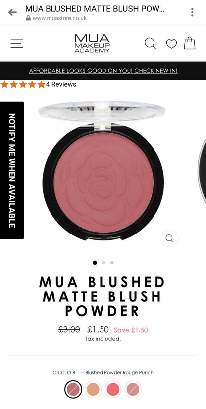 MUA Make Up Academy Blushed Matte Blush Powder - International Mall Pull-out