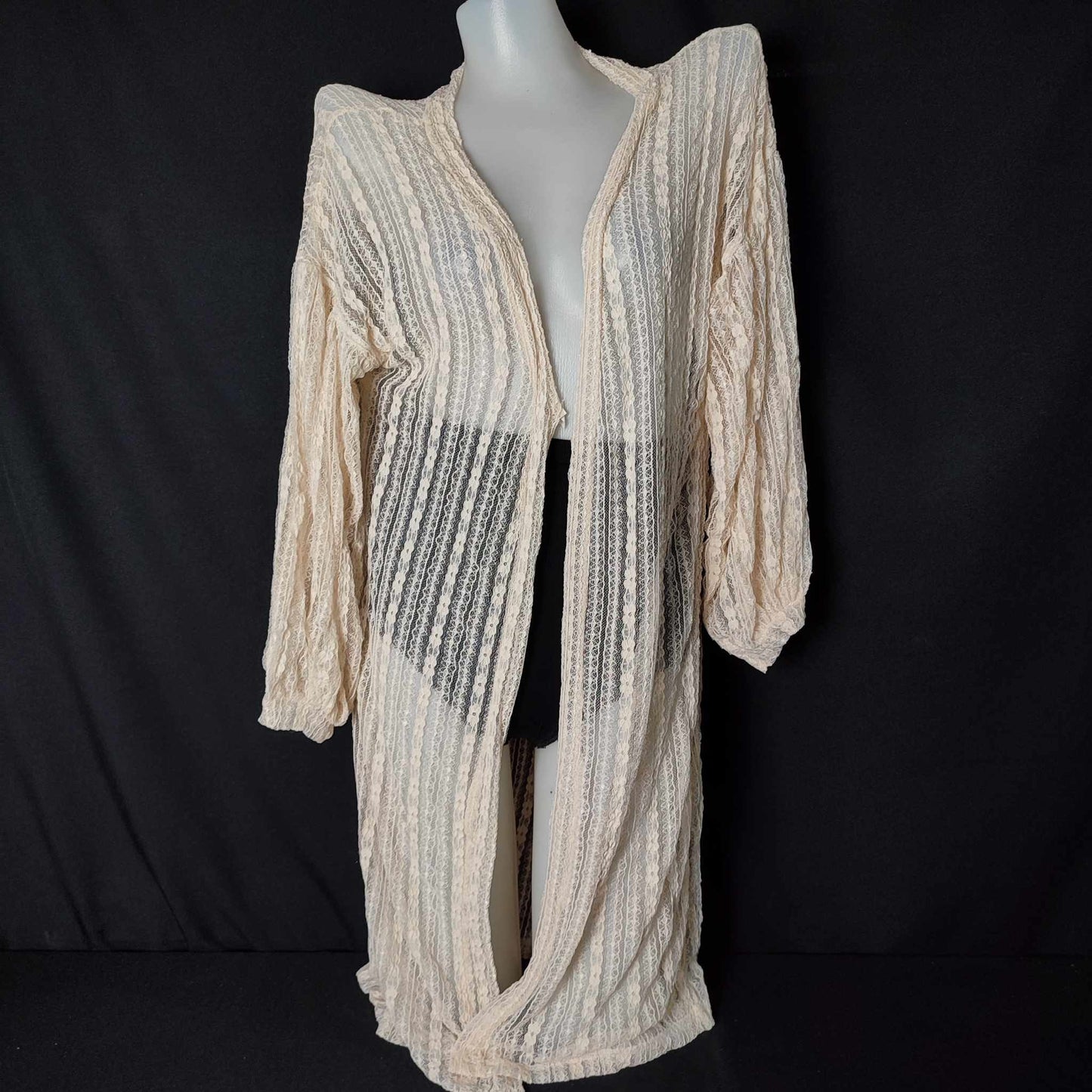 (7K78Z2)?Cod??Women Cardigans Summer Beach Long Sleeve Sheer Lace Sunscreen Bl - Yellowish