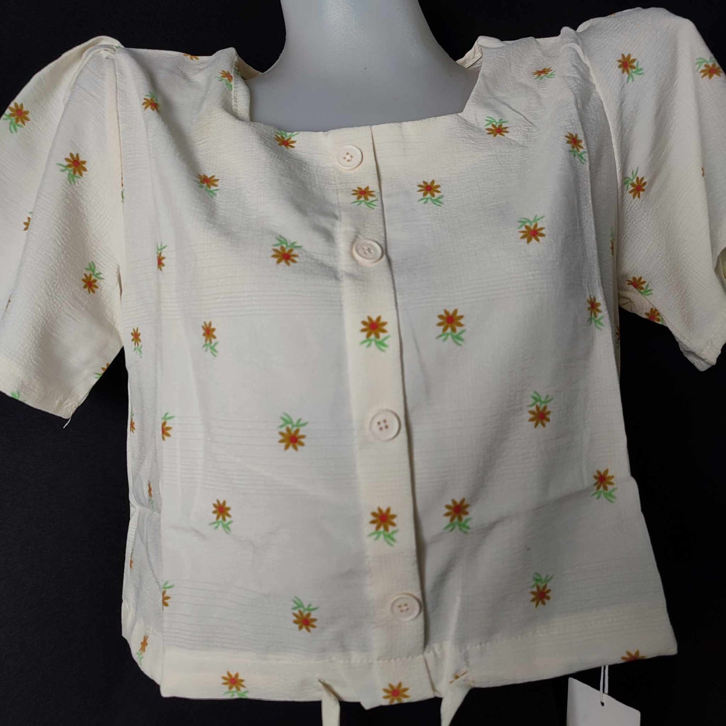 (Y4LEM)Women 's Short Sleeve Floral Shirt - Size: 160cm