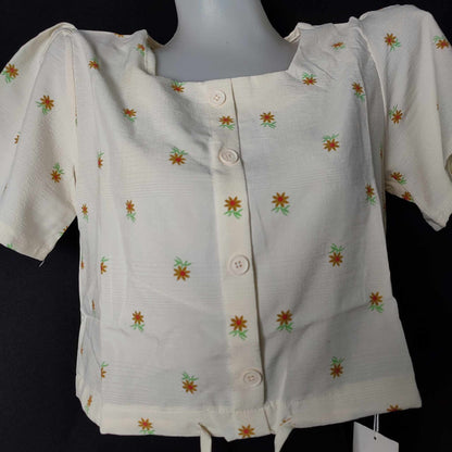 (Y4LEM)Women 's Short Sleeve Floral Shirt - Size: 160cm