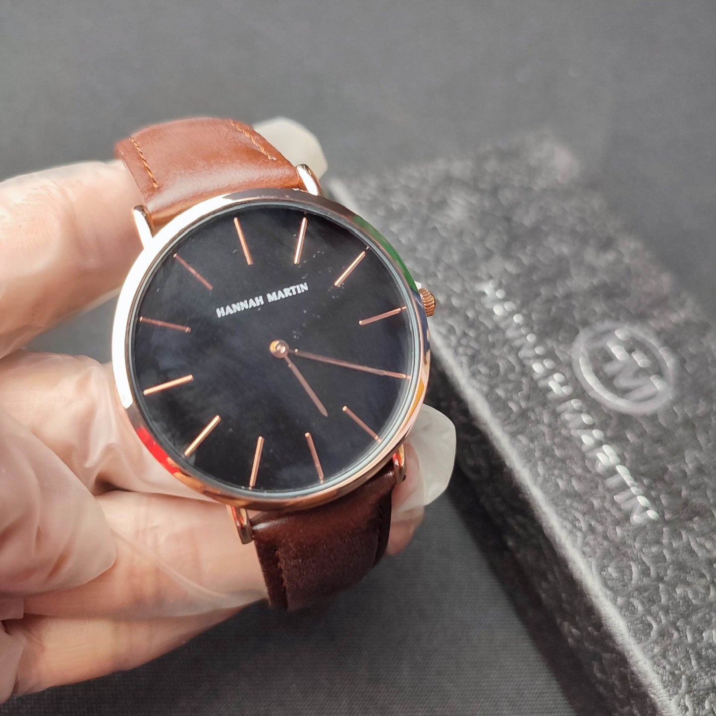 Hannah Martin Leather Watch W/Box - Brown Strap