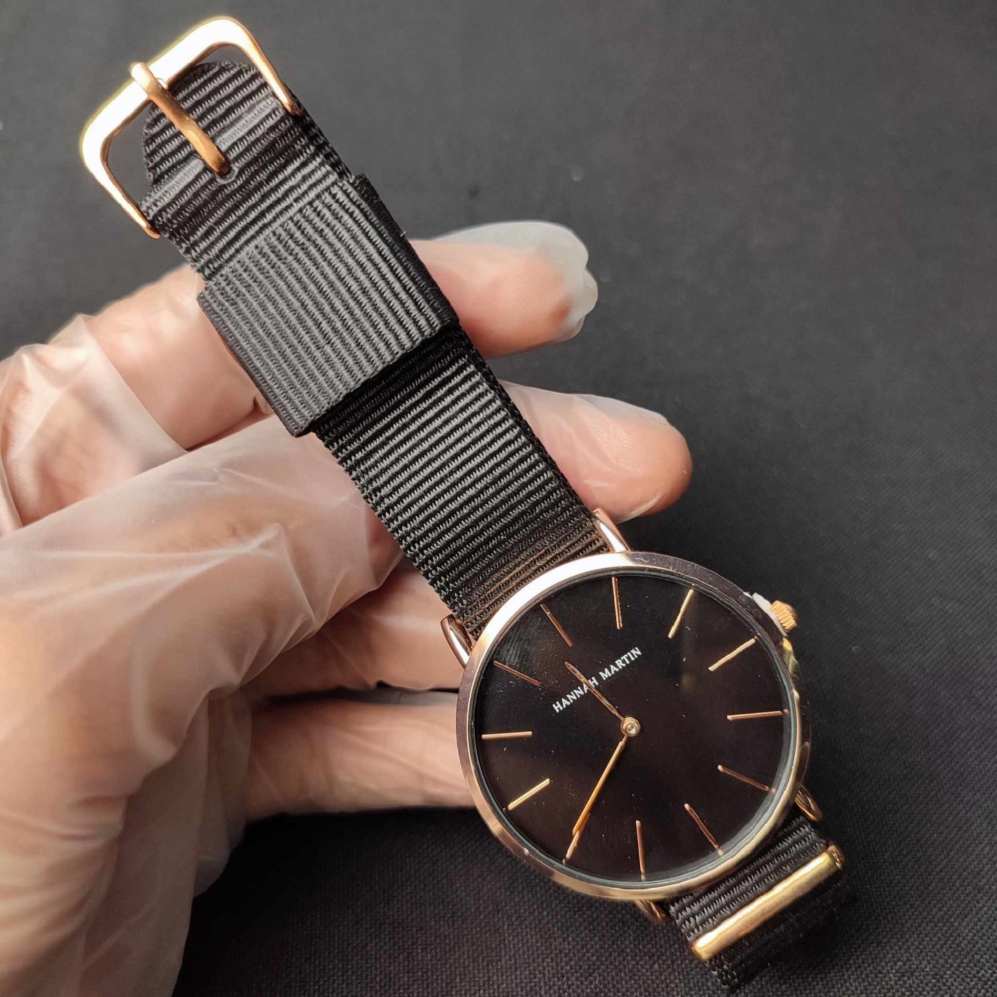 Hannah Martin Canvas Watch W/Box - Black Strap