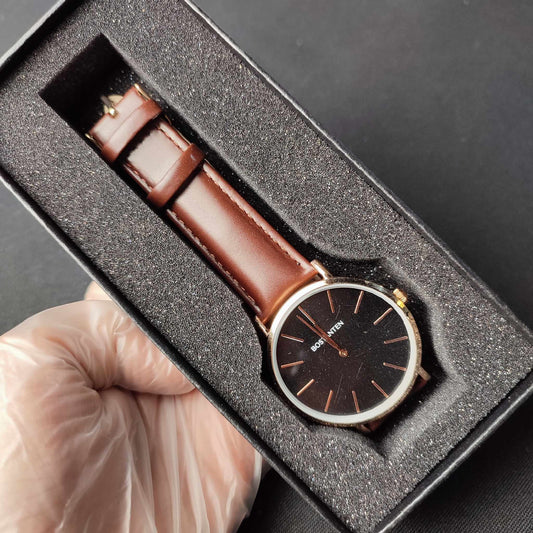 Bostanten Leather Analog Watch W/Box - Black Strap