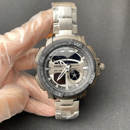 Skmei Steel Chronograph 360° Watch W/Metal Box - Black/Silver