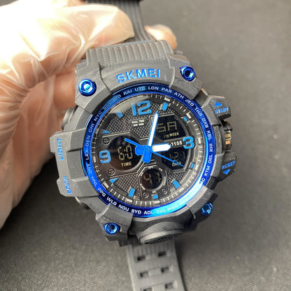 Skmei Rubber Chronograph Big Watch W/Metal Box - Black/Blue
