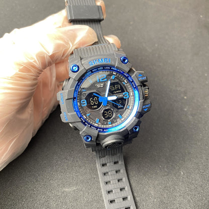 Skmei Rubber Chronograph Big Watch W/Metal Box - Black/Blue