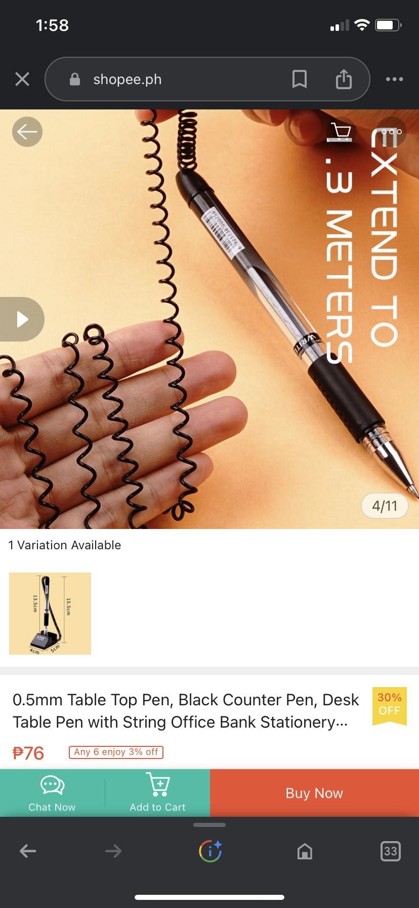 Adhesive Desk Table Pen With String Ballpen (FSL Led) - Black