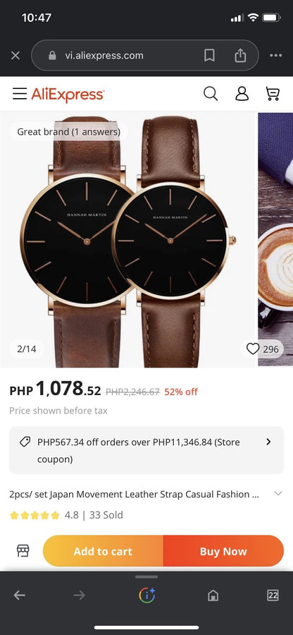 Hannah Martin Leather Watch W/Box - Brown Strap