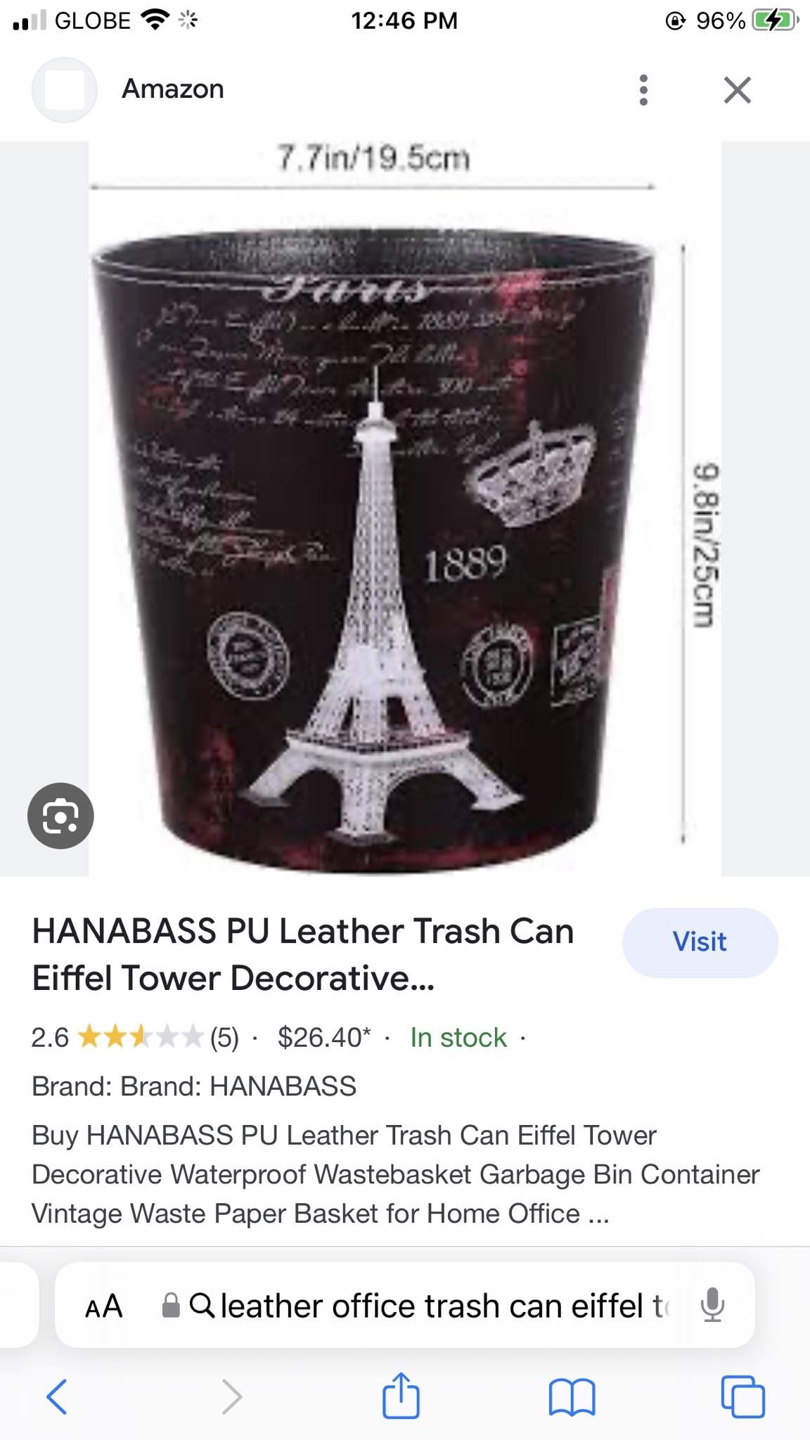 Leather Office Trash Can - Eiffel Tower & Paris Design