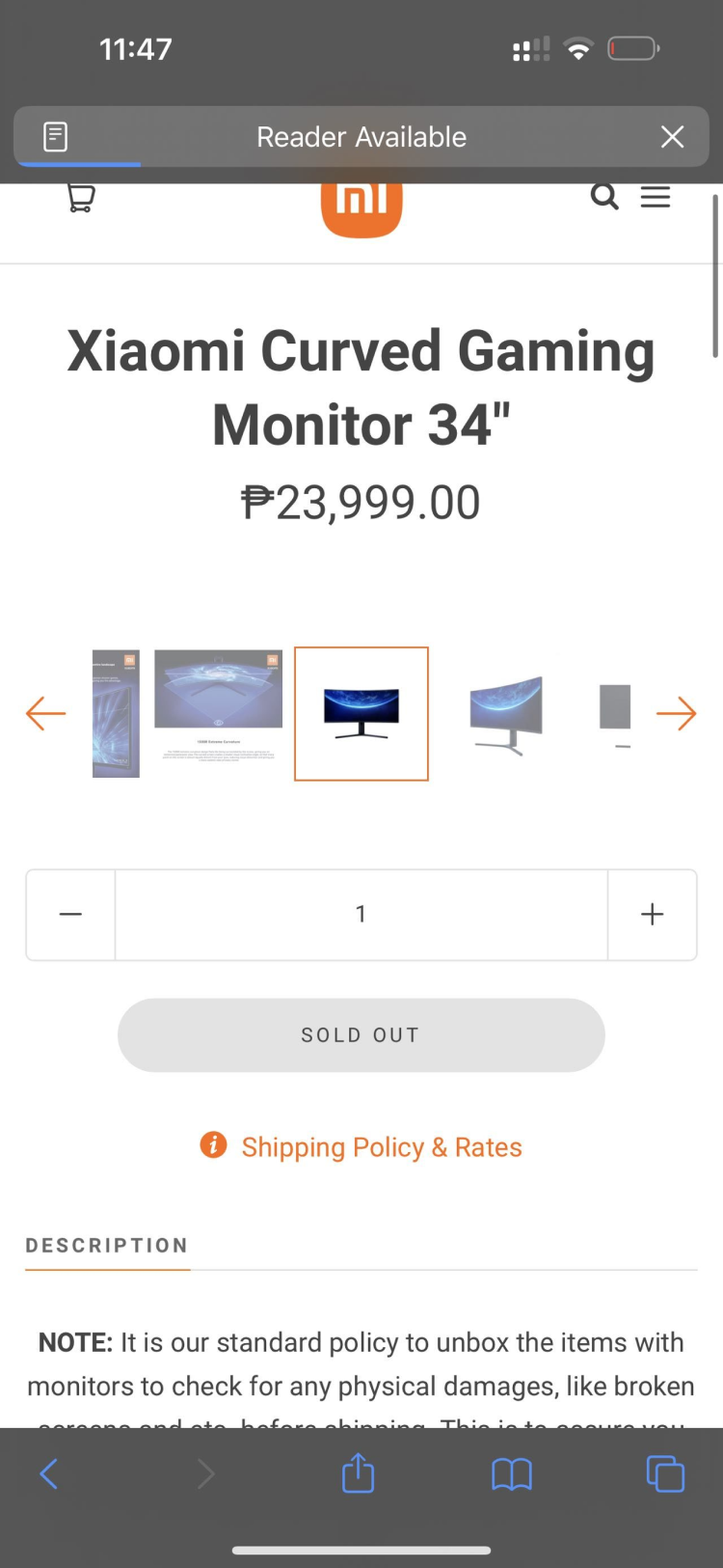 Mi Xiaomi Curved Desktop Gaming Monitor 34" (Model:XMMNTWQ34)