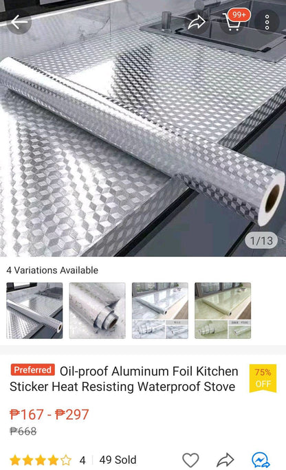 Kitchen Aluminum Foil Stickers Waterproof PVC Self-adhesive Wall Stickers 30cm (Assorted)