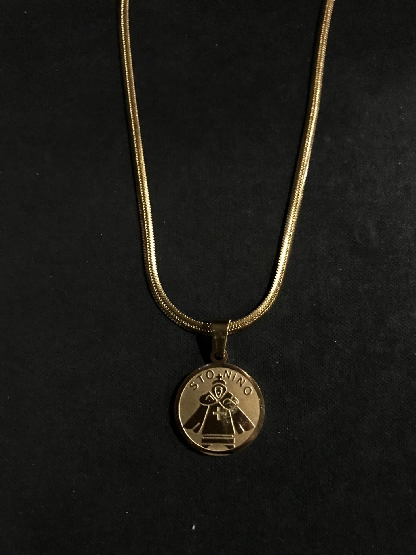 Gold-Plated Stainless Steel Snake Chain Necklace with Pendant