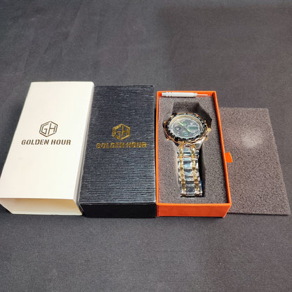 (HY08G5)30M Men 's GOLDENHOUR 30m Waterproof Military Dual Time Watch