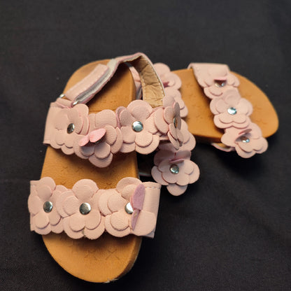 (9CR0WQ)2 Colors Kids Girls Sandals Velcro Back Lace Up Flower Shoes