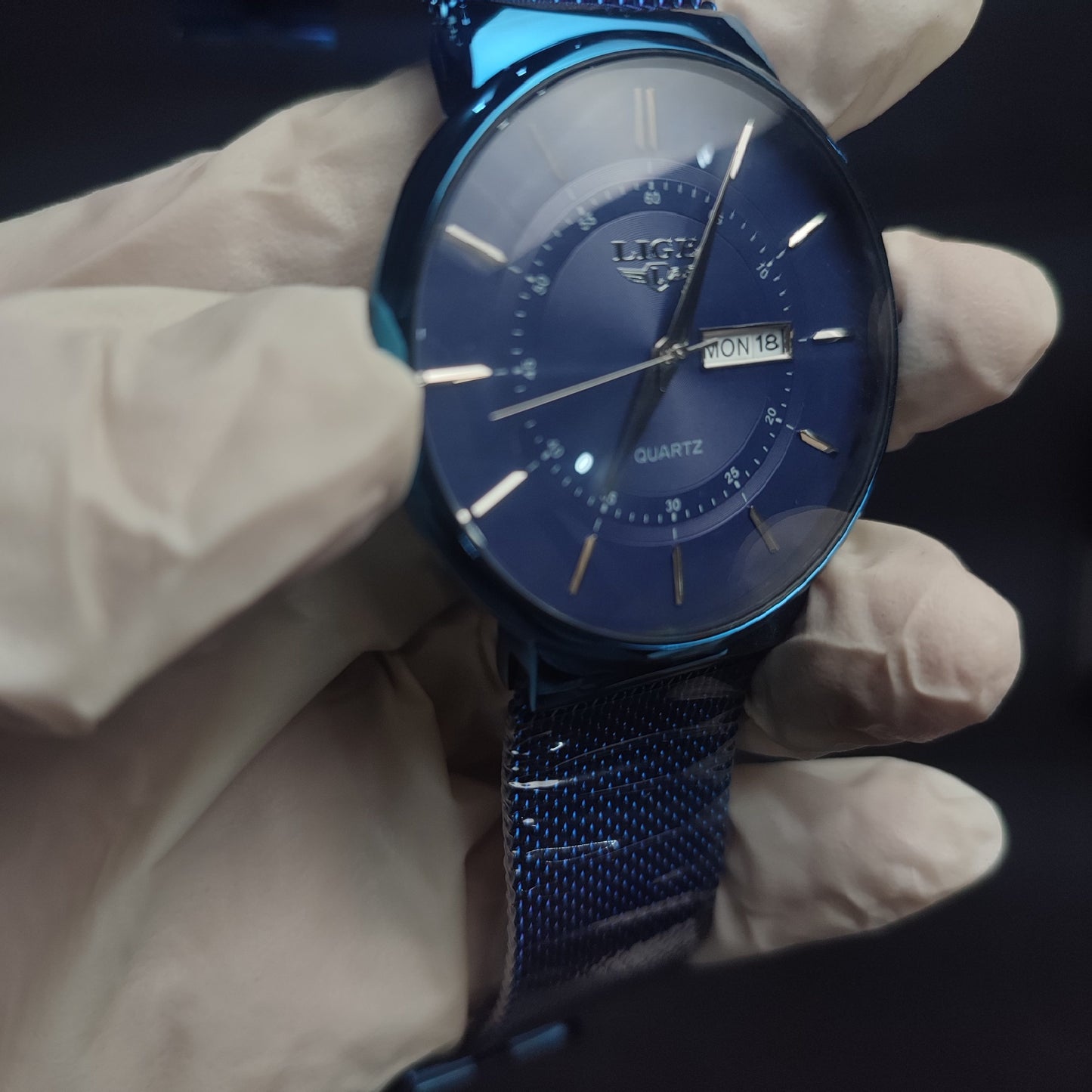 Lige Metal Mesh Watch W/Box - Blue Strap