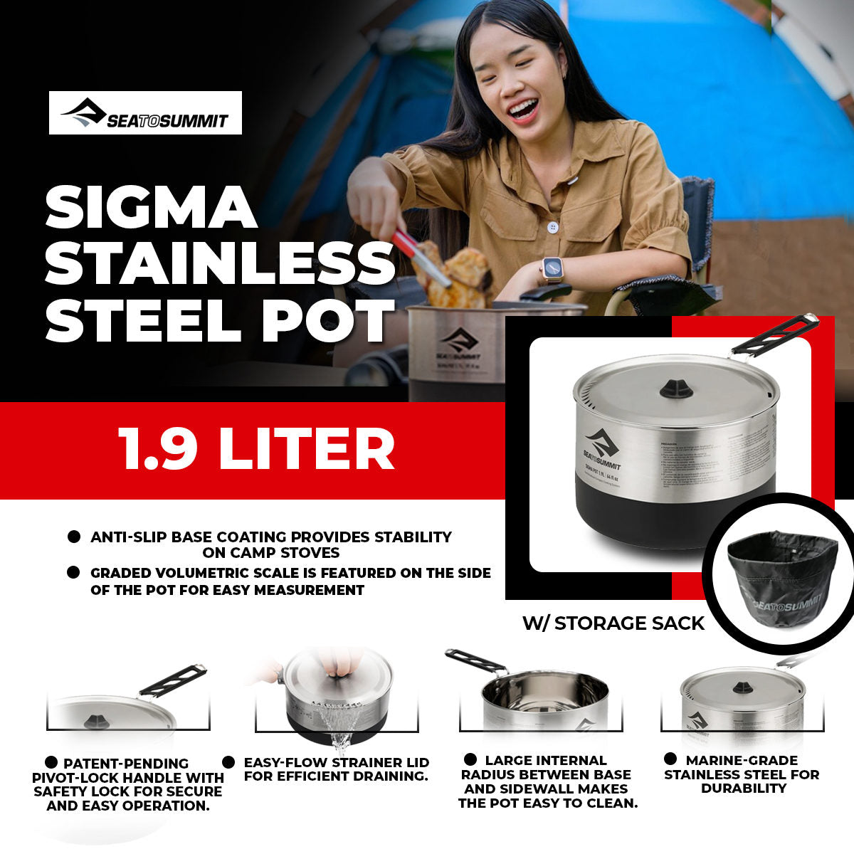 Sea to Summit Sigma Pot Camping Cookware - International Mall Pull-out