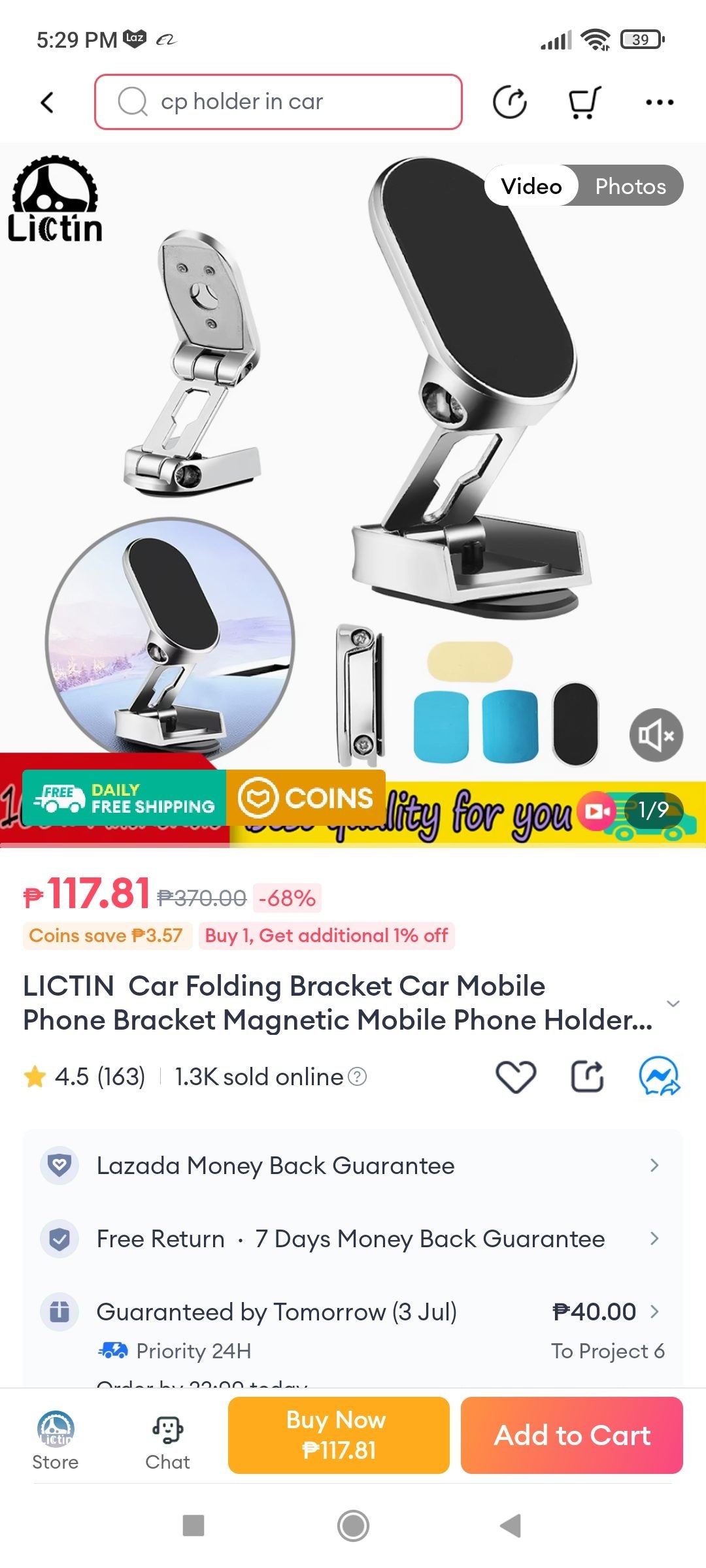 Magnetic Car Bracket Holder - Black