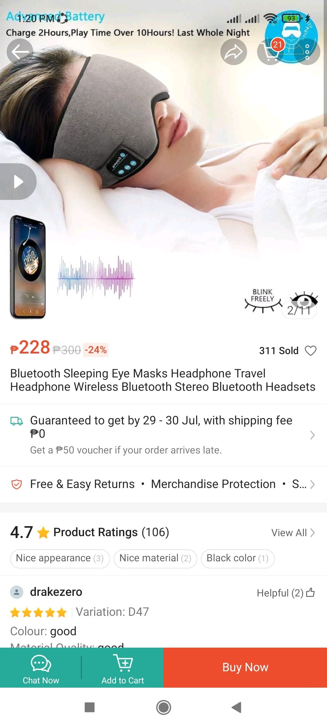 Model: 610 MIDY Wireless Music Goggles Eye Mask Earphone - Grey