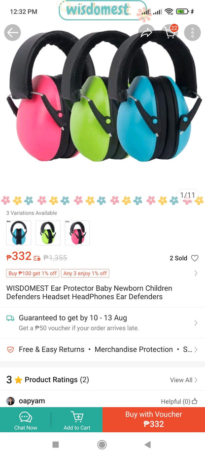 Happy Baby Earmuff + Free protect & Go bag - Blue