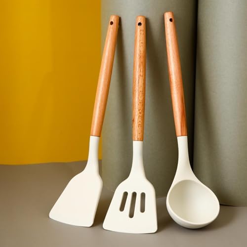 [A1-1211] Silicon Kitchen Spatula with Wooden Handle (3pcs Set)