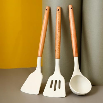 [A1-1211] Silicon Kitchen Spatula with Wooden Handle (3pcs Set)