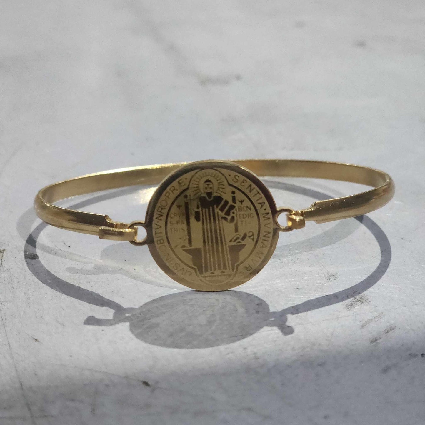 Religious Stainless Steel Gold Bangle Bracelet