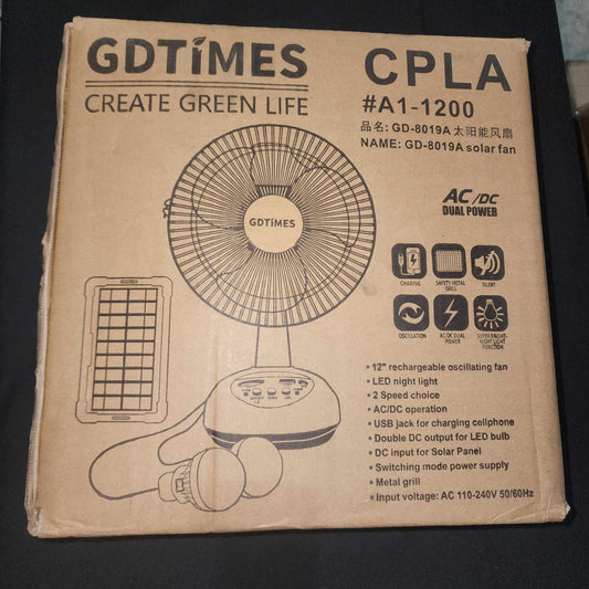 [A1-1200] GD-8019A GD Times 12 inches Solar Electric Fan