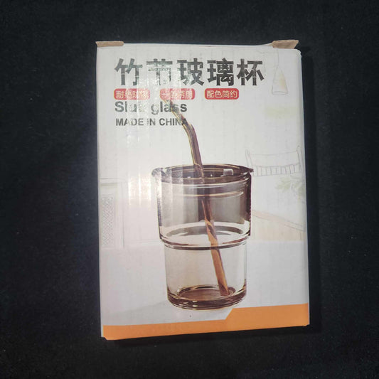 [A1-1265] Slub Glass Bamboo Cup Leather Case Portable Coffee Cup with Lid Glass Straw