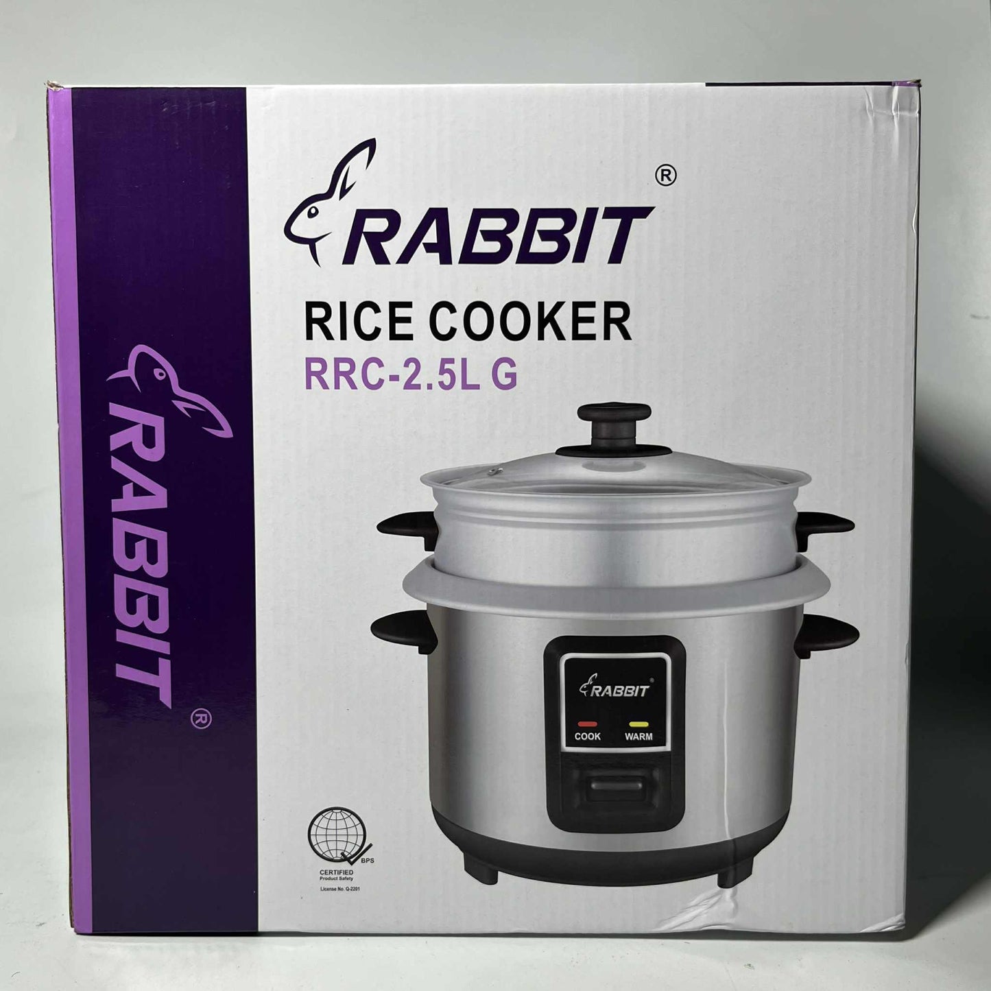 Rabbit Rice Cooker 2.5 liters Silver body Glass Lid w/ Steamer RRC 2.5L G