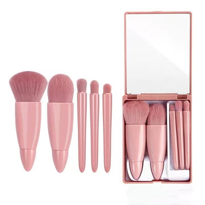 5 in 1 Makeup Brush Set with Mirror Travial Kit Make Up Tools