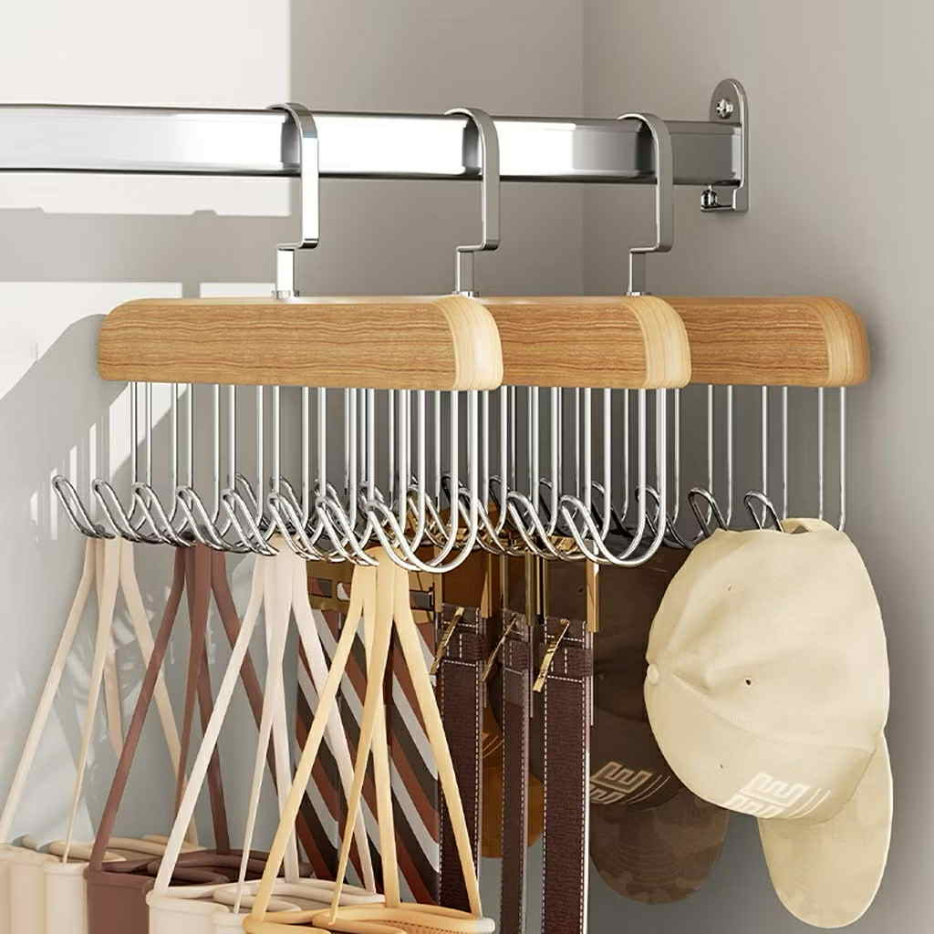 8 Hooks Non-slip Wooden Hanger Space Saver