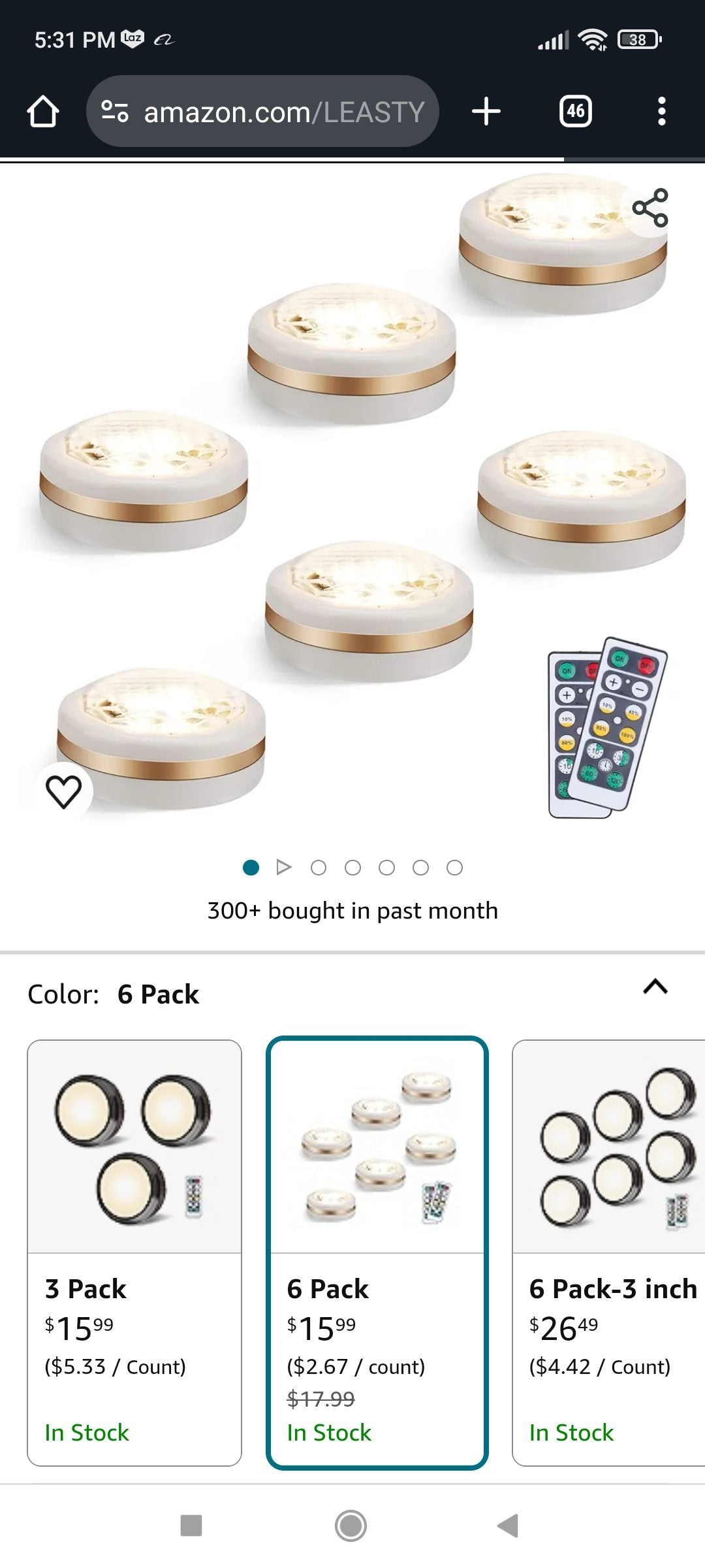 6113Light 6 Packs of Puck Light - Natural White