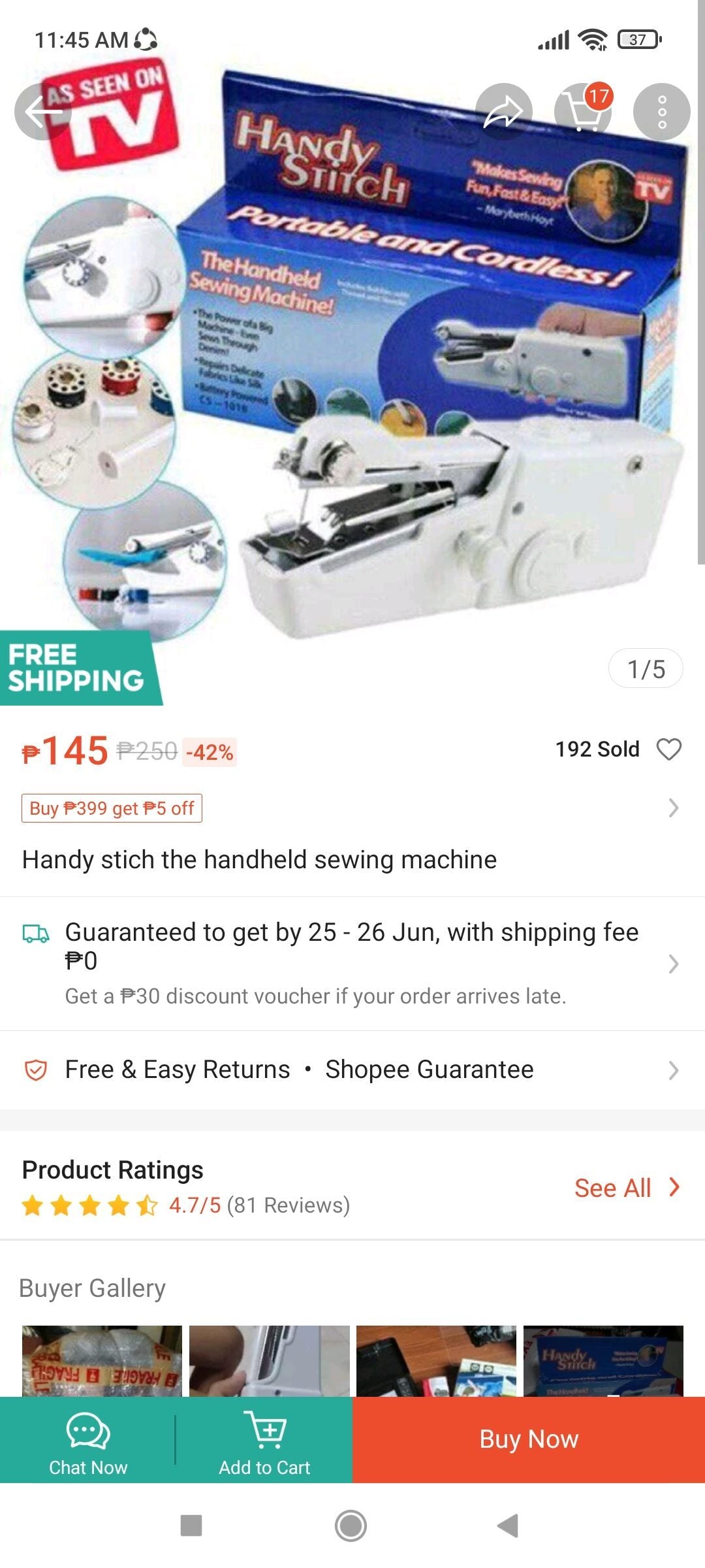 Handy Stitch The Handheld Sewing Machine Portable & Cordless- White