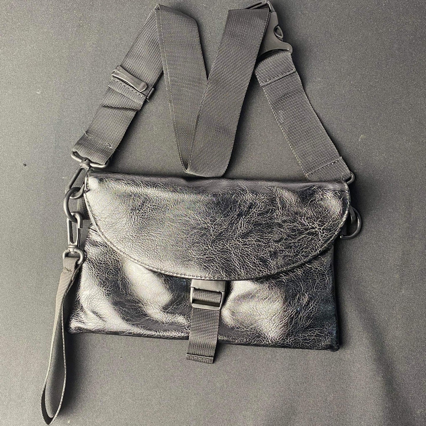 Korean Black Crossbody Chest Bag Leather