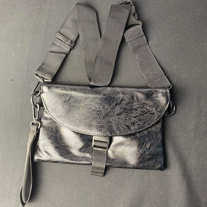 Korean Black Crossbody Chest Bag Leather