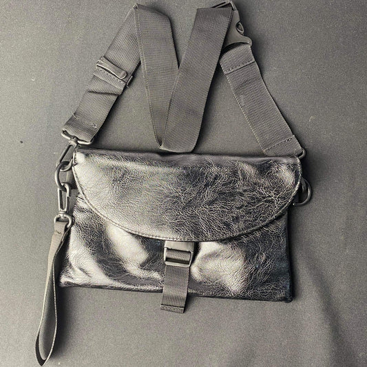 Korean Black Crossbody Chest Bag Leather