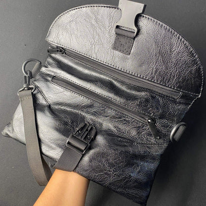 Korean Black Crossbody Chest Bag Leather