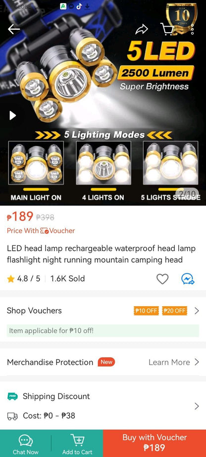 A2-078 Rechargeable High Power 5 Headlamp