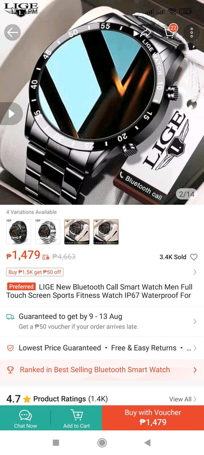 BW0189 LIGE Smart Watch - Steel Strip Black