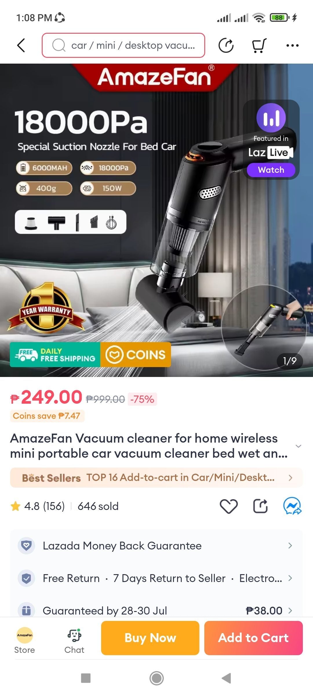 QL-101 Cordless Vacuum Cleaner - Black